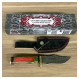 Custom Damascus Fixed Blade Knife With Decorated H