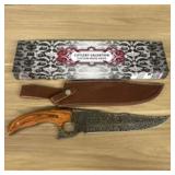 Custom Made Damascus Fixed Blade Knife With Leathe