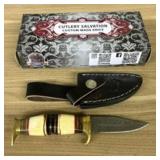 Custom Damascus Fixed Blade Knife With Decorated H