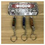 Lot Of 3 Damascus Pocket Knives With Decorated Han