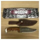 Custom Damascus Fixed Blade With Wooden Handle, Le