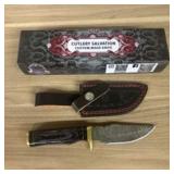 Custom Damascus Hunting Knife With Leather Sheath,