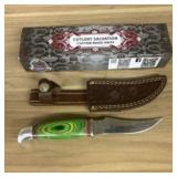 Custom Fixed Blade Knife With Decorated Green Hand