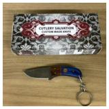 Damascus Fixed Blade Knife With Decorated Handle,