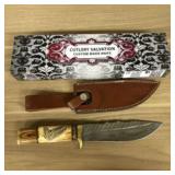 Custom Damascus Fixed Blade Knife With Decorated H
