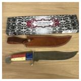 Custom Damascus Hunting Or Bowie Knife - Red, Whit