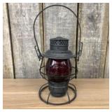 Adlake B-O Railroad Lantern With Red Globe 8"X15"