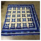 Vintage Handsewn Blue and White Quilt in a "Star G