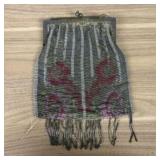 Antique Beaded Purse With Floral Design 6"X9.5"