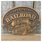 Vintage Faux Carved Wood Foam Wall Plaque Railroad
