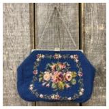 Vintage Blue Needlepoint Or Tapestry Handbag With