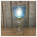 Antique Blue Glass Oil Lamp - Hurricane Lamp. Elec