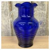 Vintage Cobalt Blue Glass Vase With Clear Handles