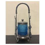 Antique Victorian Blue Glass Pickle Castor 5"X12"