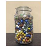 Large Jar Of Collectible Old Glass Marbles 6"X10"