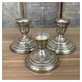 Trio of Weighted Sterling Silver Candleholders   -