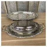 Silver Plated Serving Platters, One Covered   -  1