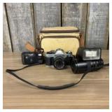 Vintage Canon, Polaroid Cameras with Flash, Lense