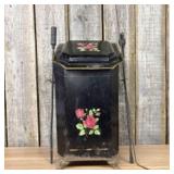 Antique Victorian Toleware Coal Scuttle Fireplace