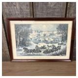 Framed Currier - Ives "Central Park In Winter" 12"