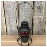 Vintage L&N Railroad Lantern Model with a Red Glas