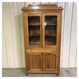 Antique Pine Hutch Step-Back Cupboard With Glass D