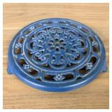 Vintage Blue Cast Iron Trivet 9"