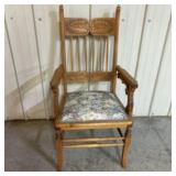 Antique Carved Oak Spindle Back Upholstered Chair