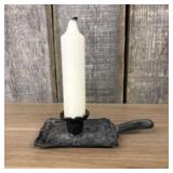 Antique Cast Iron Candle Holder  -  3.5"x7"