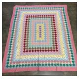 Handsewn Trip Around the World Patchwork Quilt  -