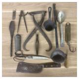 Collection of Antique Iron Kitchen Tools and Domes