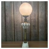 Vintage Decorated White Glass Table Lamp With Bras