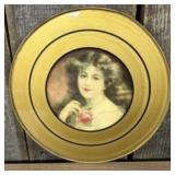 Round Gold Framed Portrait Of Woman 10"
