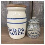 Vintage Stoneware Bar-B-Q Sauce Crock And BB Potte