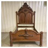 Antique Victorian Renaissance Revival Walnut Bed F