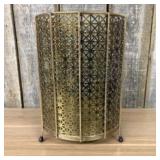Mid-Century Modern Gold Metal Wastebasket With A G