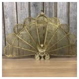Vintage-Style, Brass Peacock Fireplace Screen Feat
