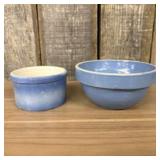Pair Of Blue Stoneware Pottery Crock Bowls - Butte