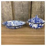 Pair Of Cobalt Swirl Enamelware Serving Bowl - Dut