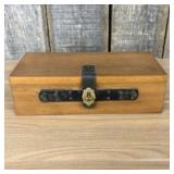 Teak Wood Writing Lap Box Lined in Blue Velvet   -