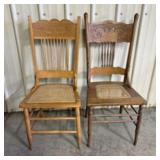 Pair Of Antique Oak Carved Spindle Back Dining Cha