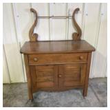 Antique American Oak Washstand With Lyre Form Towe