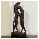 Carved Wooden Horse Sculpture 'Combat D'Alezans' B