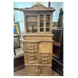 Antique Oak Dental Cabinet - Multi Drawer With Gla