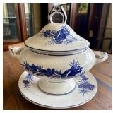 Vintage Cobalt Blue Floral Delft Soup Tureen 14'X`