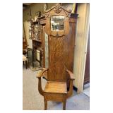 C.1910 Antique Oak Hall Tree With Bench - Storage