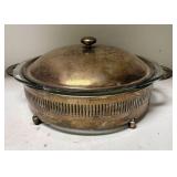 Vintage Pyrex Glass Casserole Dish Housed In Silve