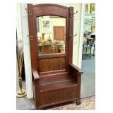 Antique Wooden Hall Tree With Storage Bench And Or