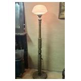Vintage Art Deco Wooden Floor Lamp  with Milk Glas
