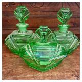 Lot Of Art-Deco Green Glass Perfume Bottles 5'X7'